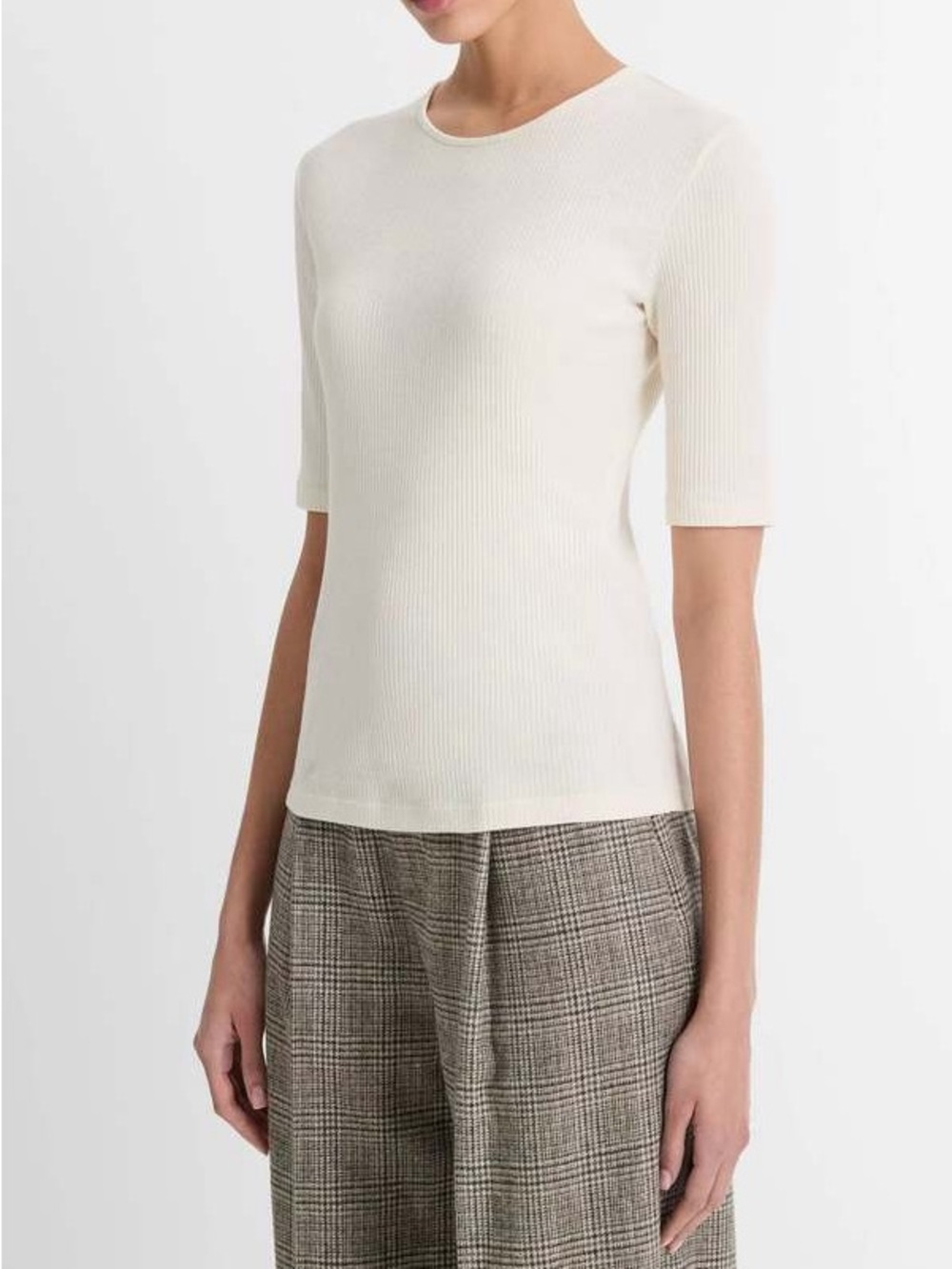 VINCE RIB ELBOW SLEEVE CREW TOP - LIGHT WHITE
SAND